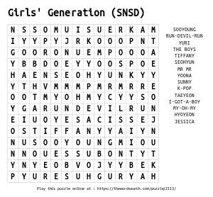 Word Search on Girls' Generation (SNSD)
