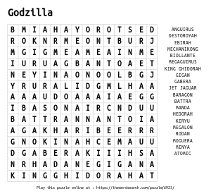 Word Search on Godzilla