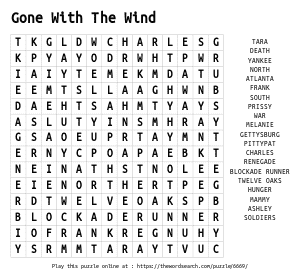 Word Search on Gone With The Wind