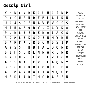 Word Search on Gossip Girl