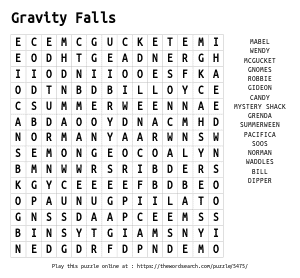 Word Search on Gravity Falls