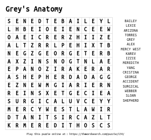 Word Search on Grey's Anatomy
