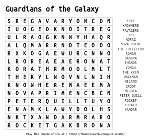 Word Search on Guardians of the Galaxy