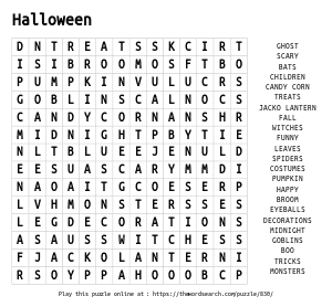 Word Search on Halloween