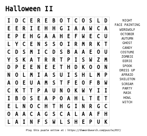 Word Search on Halloween II