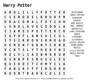 Word Search on Harry Potter