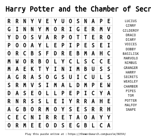 Word Search on Harry Potter and the Chamber of Secrets