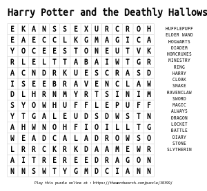 Word Search on Harry Potter and the Deathly Hallows