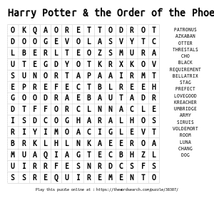 Word Search on Harry Potter & the Order of the Phoenix