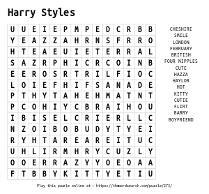 Word Search on Harry Styles