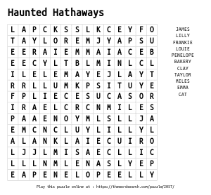 Word Search on Haunted Hathaways