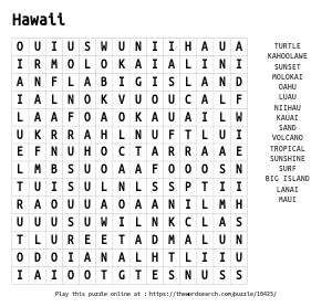 Word Search on Hawaii 