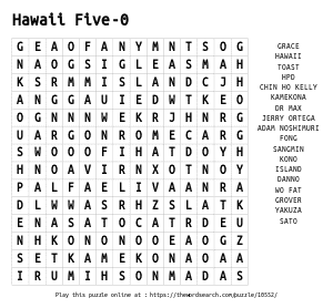 Word Search on Hawaii Five-0