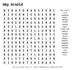 Word Search on Hey Arnold