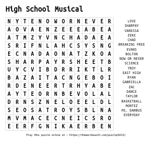 Word Search on High School Musical