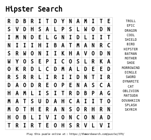 Word Search on Hipster Search