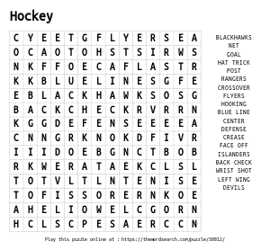 Word Search on Hockey