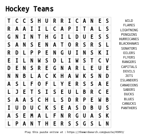 Word Search on Hockey Teams
