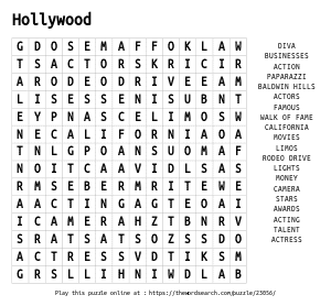 Word Search on Hollywood