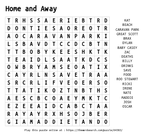 Word Search on Home and Away 