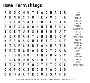 Word Search on Home Furnishings