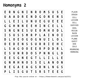 Word Search on Homonyms 2