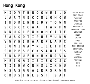 Word Search on Hong Kong
