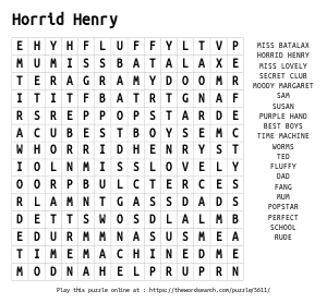 Word Search on Horrid Henry