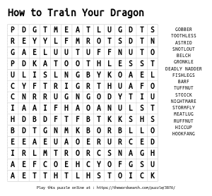 Word Search on How to Train Your Dragon