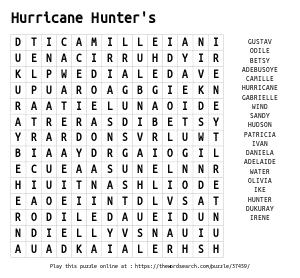 Word Search on Hurricane Hunter's