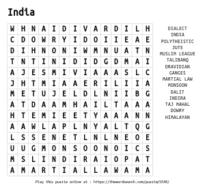 Word Search on India 
