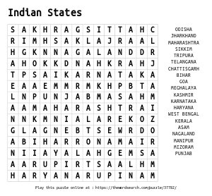 Word Search on Indian States