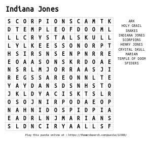 Word Search on Indiana Jones