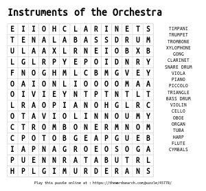 Word Search on Instruments of the Orchestra 