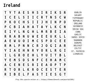 Word Search on Ireland
