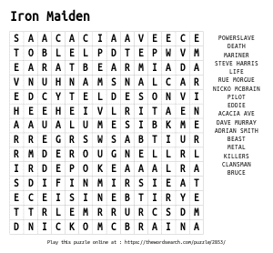 Word Search on Iron Maiden