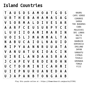 Word Search on Island Countries
