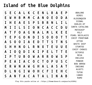 Word Search on Island of the Blue Dolphins