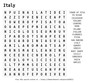 Word Search on Italy