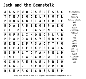 Word Search on Jack and the Beanstalk