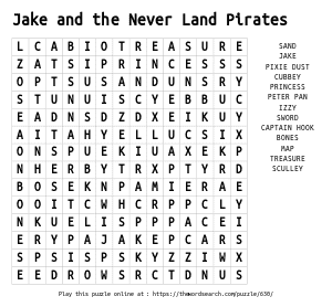 Word Search on Jake and the Never Land Pirates 