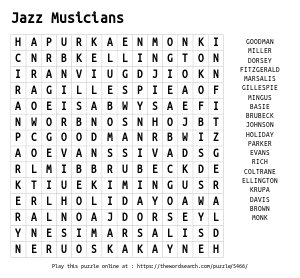 Word Search on Jazz Musicians