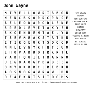 Word Search on John Wayne