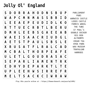 Word Search on Jolly Ol' England 