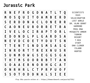 Word Search on Jurassic Park