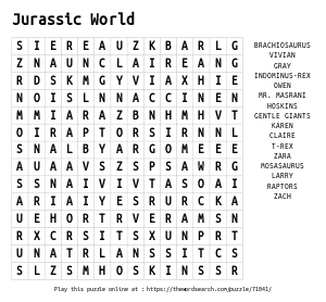 Word Search on Jurassic World