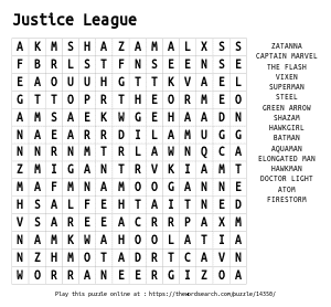 Word Search on Justice League