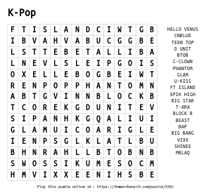 Word Search on K-Pop