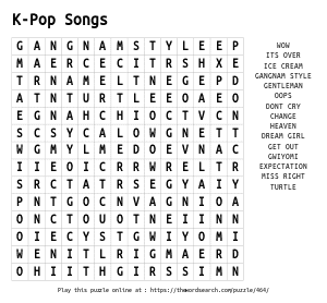 Word Search on K-Pop Songs 