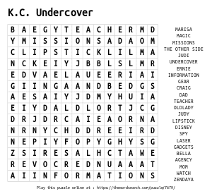 Word Search on K.C. Undercover